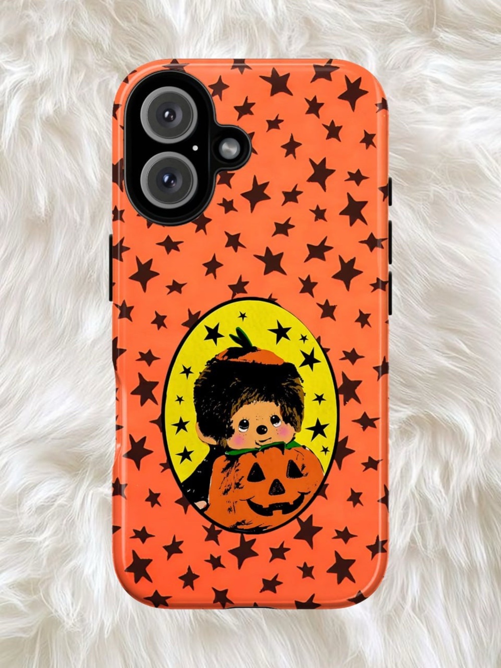 Retro Monkey Halloween Pumpkin Character Phone Case - Orange Star Design